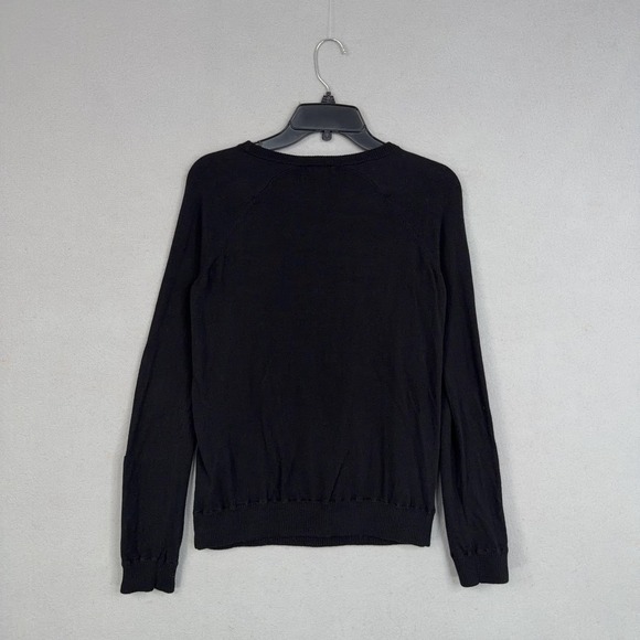 LA Made Sweater Womens Small Black Faux Leather Panel Moto Edgy Knit Pullover - Picture 6 of 12